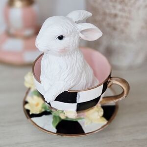 Charming Rabbit , Hand-Painted in Checkered Teacup!